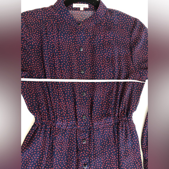 Vintage midi dress in blue with red dotted pattern - fits like Med - Picture 7 of 11